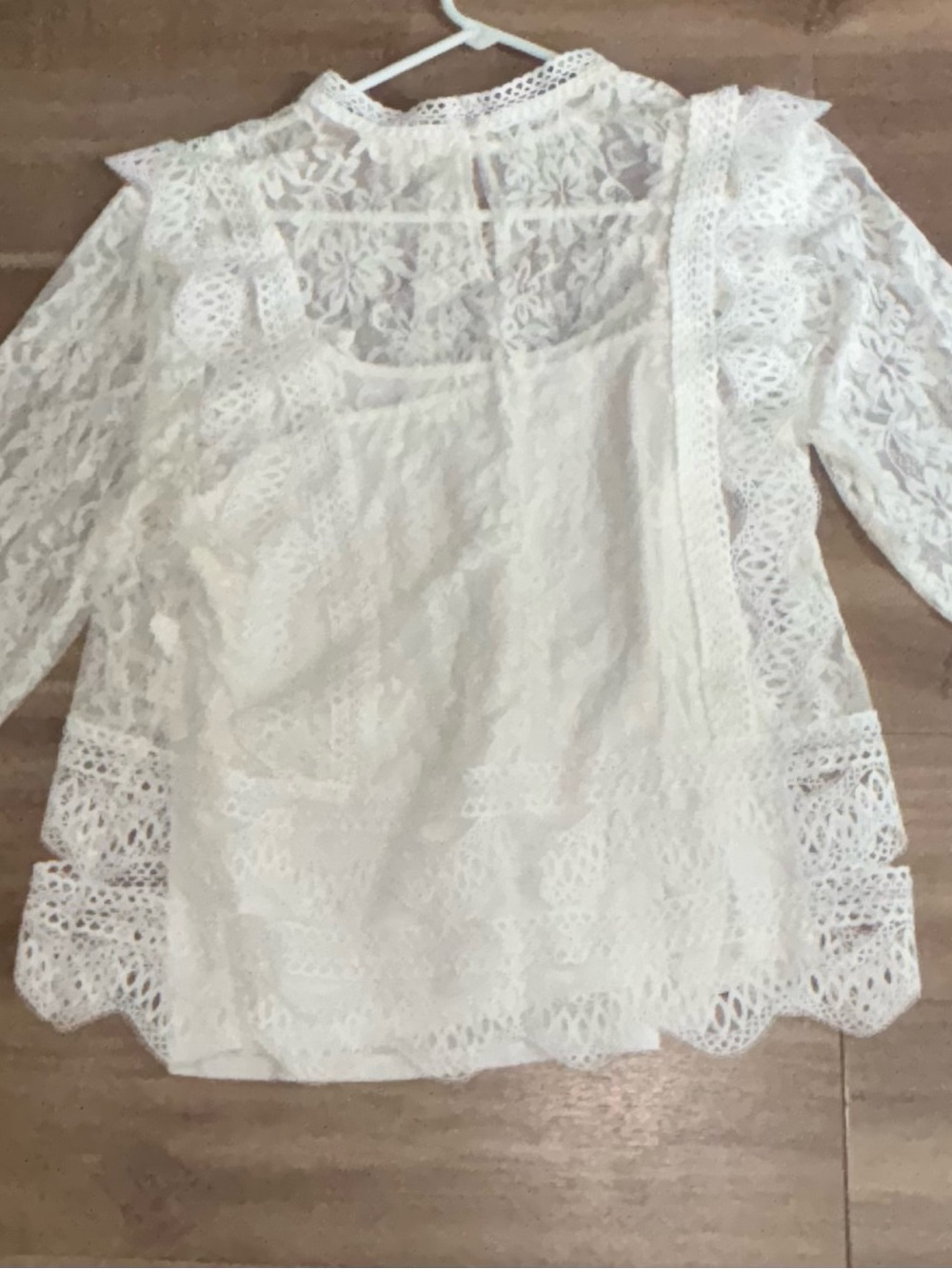 Ivory White Lace Blouse Floral Crochet Trim Romantic Boho Long Sleeve Large - Picture 3 of 9